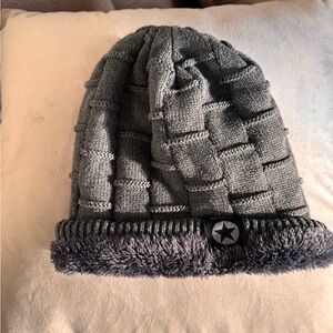 Gray Knit Beanie with Star Patch